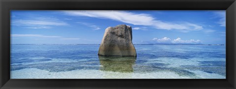 Framed Boulder in the sea, Anse Source D&#39;argent Beach, La Digue Island, Seychelles Print