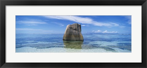 Framed Boulder in the sea, Anse Source D&#39;argent Beach, La Digue Island, Seychelles Print