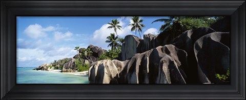 Framed Rock formations on the beach, Anse Source D&#39;argent Beach, La Digue Island, Seychelles Print