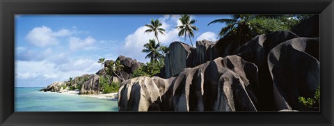 Framed Rock formations on the beach, Anse Source D&#39;argent Beach, La Digue Island, Seychelles Print