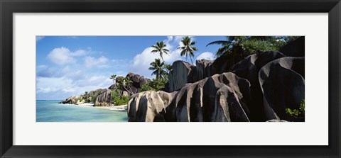 Framed Rock formations on the beach, Anse Source D&#39;argent Beach, La Digue Island, Seychelles Print