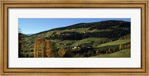 Framed Buildings on a landscape, Dolomites, Funes Valley, Tyrol, Italy Print