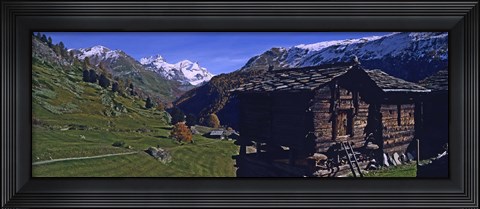 Framed Log cabins on a landscape, Matterhorn, Valais, Switzerland Print