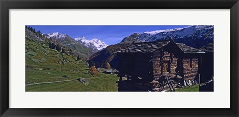 Framed Log cabins on a landscape, Matterhorn, Valais, Switzerland Print