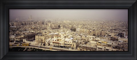 Framed Aerial view of a city in a sandstorm, Aleppo, Syria Print