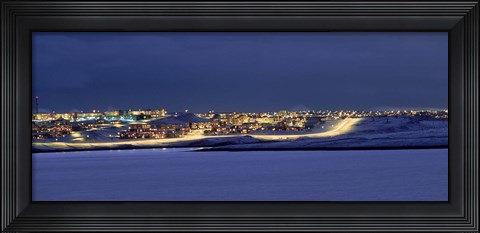Framed City lit up at night, Grafarvogur, Reykjavik, Iceland Print