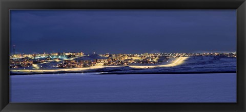 Framed City lit up at night, Grafarvogur, Reykjavik, Iceland Print