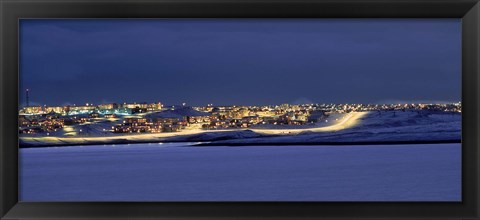 Framed City lit up at night, Grafarvogur, Reykjavik, Iceland Print