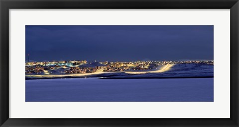 Framed City lit up at night, Grafarvogur, Reykjavik, Iceland Print