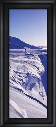 Framed Person walking on a snow covered mountain, Snaefellsnes Peninsula, Iceland Print
