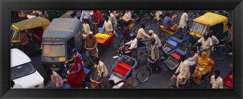 Framed High angle view of traffic on the street, Old Delhi, Delhi, India Print