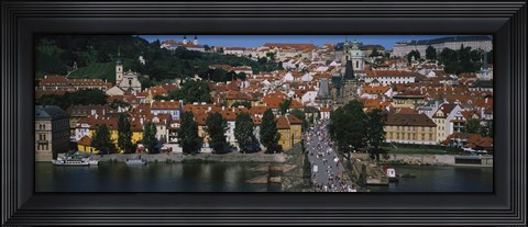 Framed High angle view of tourists on a bridge, Charles Bridge, Vltava River, Prague, Czech Republic Print