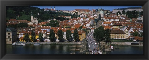 Framed High angle view of tourists on a bridge, Charles Bridge, Vltava River, Prague, Czech Republic Print