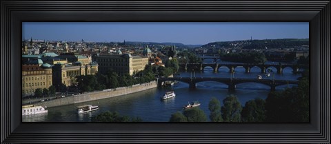 Framed High angle view of bridges across a river, Charles Bridge, Vltava River, Prague, Czech Republic Print