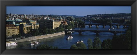 Framed High angle view of bridges across a river, Charles Bridge, Vltava River, Prague, Czech Republic Print