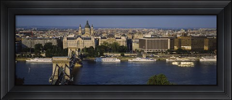 Framed Buildings at the waterfront, Chain Bridge, Danube River, Budapest, Hungary Print