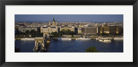 Framed Buildings at the waterfront, Chain Bridge, Danube River, Budapest, Hungary Print