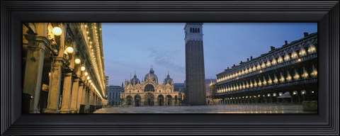 Framed Cathedral lit up at dusk, St. Mark&#39;s Cathedral, St. Mark&#39;s Square, Venice, Veneto, Italy Print