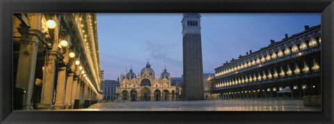 Framed Cathedral lit up at dusk, St. Mark&#39;s Cathedral, St. Mark&#39;s Square, Venice, Veneto, Italy Print