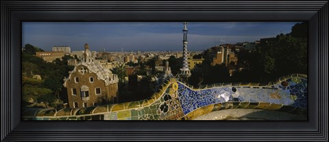 Framed High angle view of a city, Parc Guell, Barcelona, Catalonia, Spain Print
