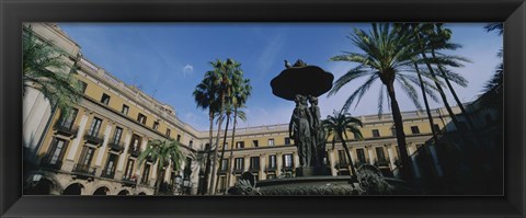 Framed Fountain in front of a palace, Placa Reial, Barcelona, Catalonia, Spain Print