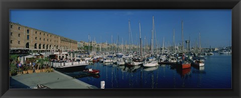 Framed Sailboats at a harbor, Barcelona, Catalonia, Spain Print