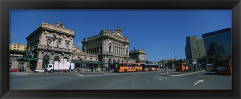 Framed Bus parked in front of a railroad station, Brignole Railway Station, Piazza Giuseppe Verdi, Genoa, Italy Print
