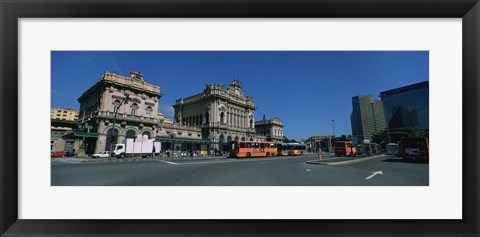 Framed Bus parked in front of a railroad station, Brignole Railway Station, Piazza Giuseppe Verdi, Genoa, Italy Print
