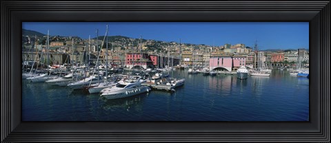 Framed Boats at a harbor, Porto Antico, Genoa, Italy Print