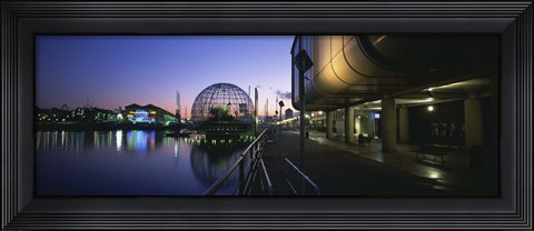 Framed Reflection of buildings in water, Genoa, Italy Print