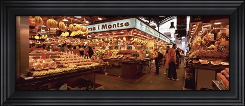Framed Group of people in a vegetable market, La Boqueria Market, Barcelona, Catalonia, Spain Print