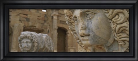 Framed Close-up of statues in an old ruined building, Leptis Magna, Libya Print