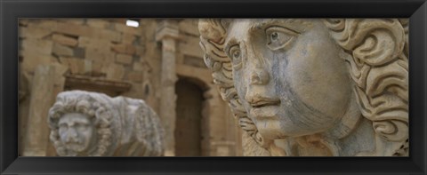 Framed Close-up of statues in an old ruined building, Leptis Magna, Libya Print