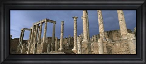 Framed Columns of buildings in an old ruined Roman city, Leptis Magna, Libya Print