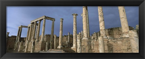 Framed Columns of buildings in an old ruined Roman city, Leptis Magna, Libya Print