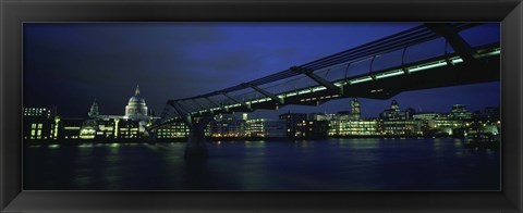 Framed Low angle view of a bridge across a river, Millennium Bridge, Thames River, London, England Print