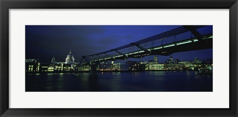 Framed Low angle view of a bridge across a river, Millennium Bridge, Thames River, London, England Print