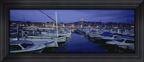 Framed Boats docked at a port, Old Port, Marseille, Bouches-Du-Rhone, Provence-Alpes-Cote Daze, France Print