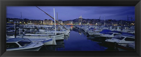 Framed Boats docked at a port, Old Port, Marseille, Bouches-Du-Rhone, Provence-Alpes-Cote Daze, France Print