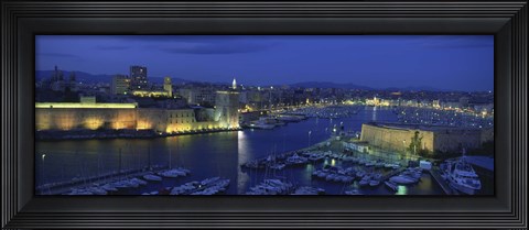 Framed Old Port at dusk, Marseille, Bouches-Du-Rhone, Provence-Alpes-Cote Daze, France Print