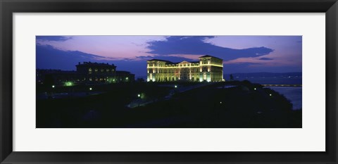 Framed Buildings lit up at night, Palais Due Pharo, Marseille, Bouches-Du-Rhone, Provence-Alpes-Cote Daze, France Print