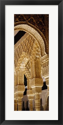 Framed Low angle view of carving on arches and columns of a palace, Court Of Lions, Alhambra, Granada, Andalusia, Spain Print