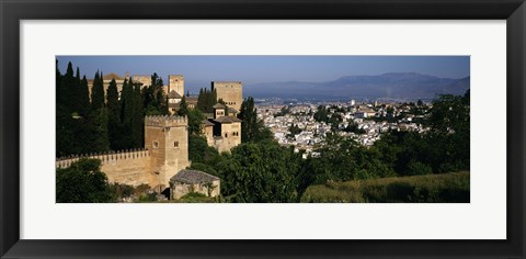 Framed High angle view of palace with a city in the background, Alhambra, Granada, Andalusia, Spain Print