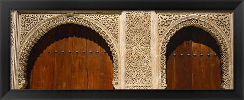 Framed Low angle view of carving on arches of a palace, Court Of Lions, Alhambra, Granada, Andalusia, Spain Print