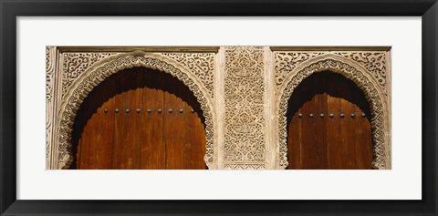 Framed Low angle view of carving on arches of a palace, Court Of Lions, Alhambra, Granada, Andalusia, Spain Print