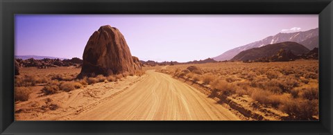 Framed Dirt road passing through an arid landscape, Californian Sierra Nevada, California, USA Print