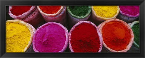 Framed High angle view of various powder paints, Braj, Mathura, Uttar Pradesh, India Print