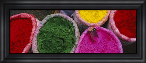 Framed High angle view of various tika powders, Braj, Mathura, Uttar Pradesh, India Print