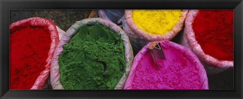 Framed High angle view of various tika powders, Braj, Mathura, Uttar Pradesh, India Print