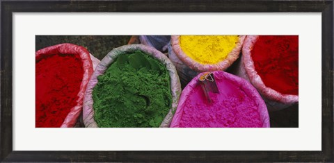 Framed High angle view of various tika powders, Braj, Mathura, Uttar Pradesh, India Print